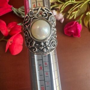 Sterling Silver 925 Filigree Ring with genuine Pearl size 7 made in Israel
